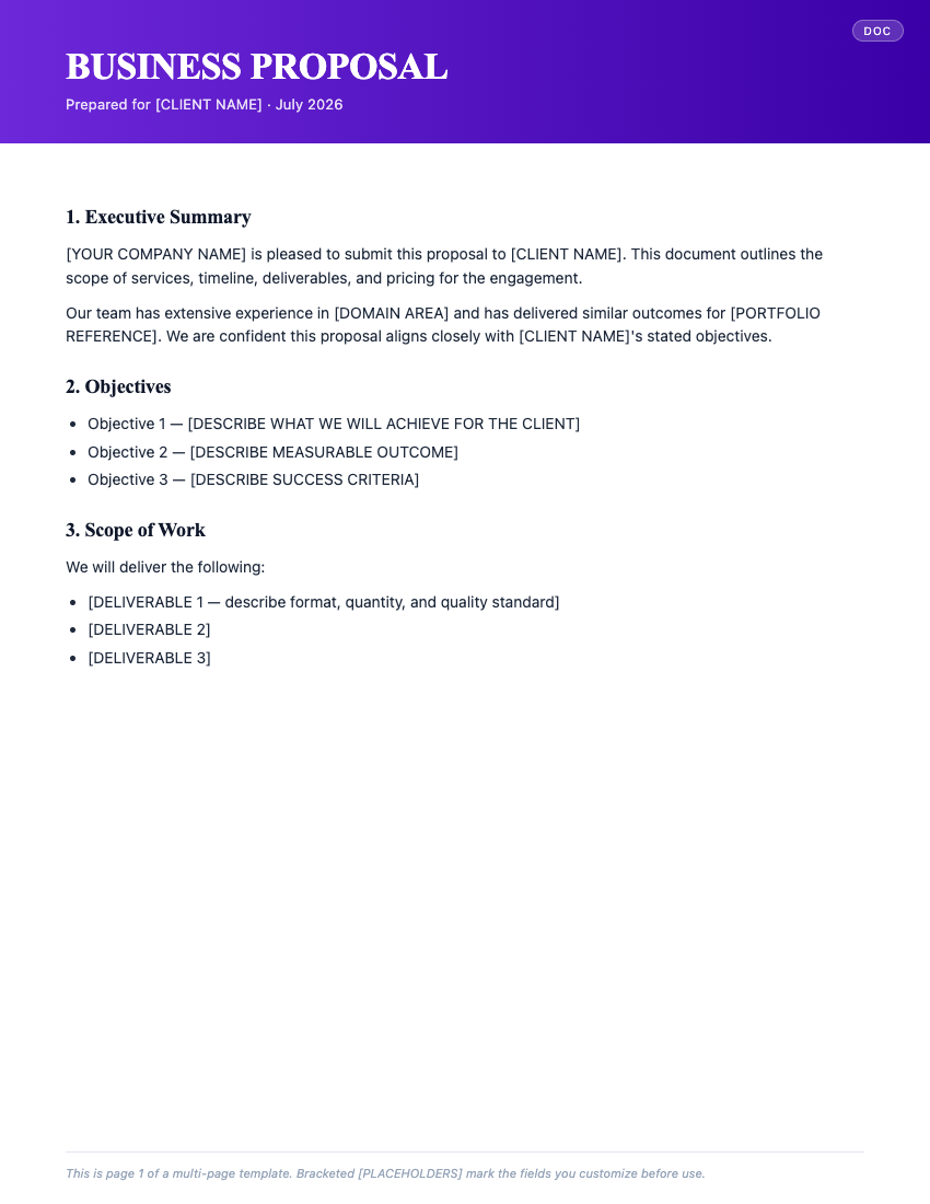 Page 1 of Business Proposal Template