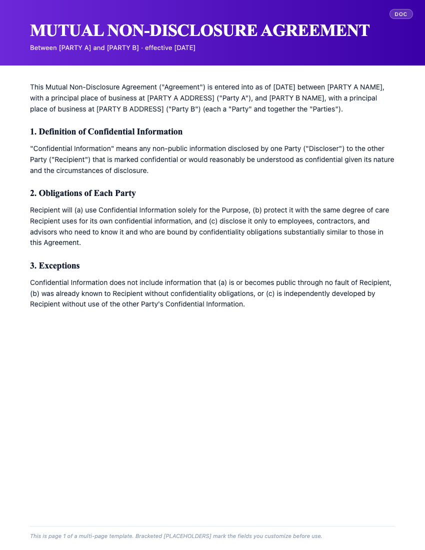 Page 1 of Mutual Non-Disclosure Agreement