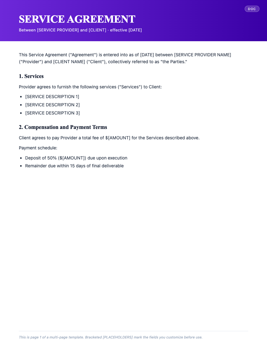 Page 1 of Service Contract Template