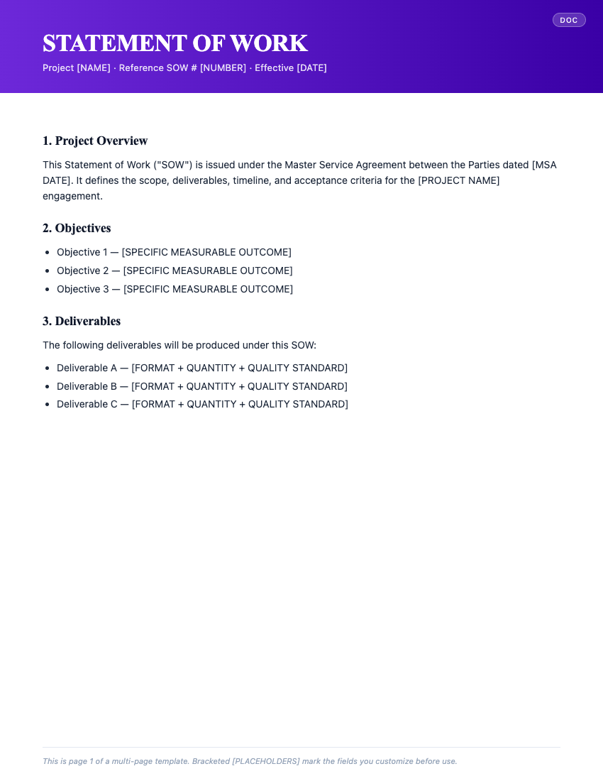 Page 1 of Statement of Work Template