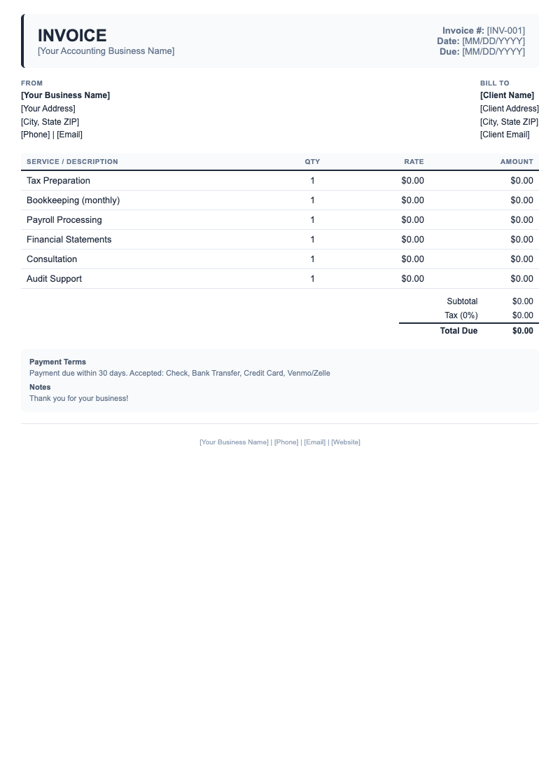 Classic Invoice Template for Accounting