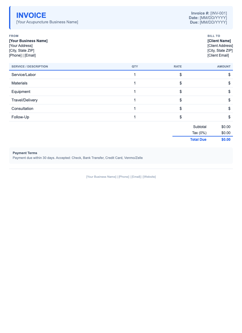 Modern Invoice Template for Acupuncture