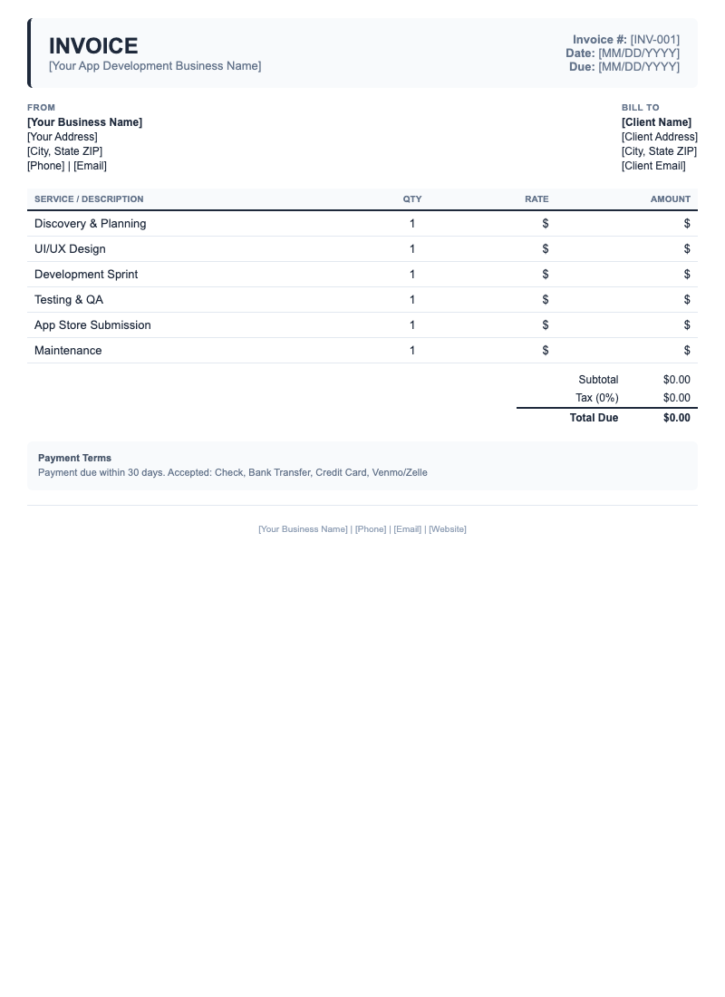 Classic Invoice Template for App Development