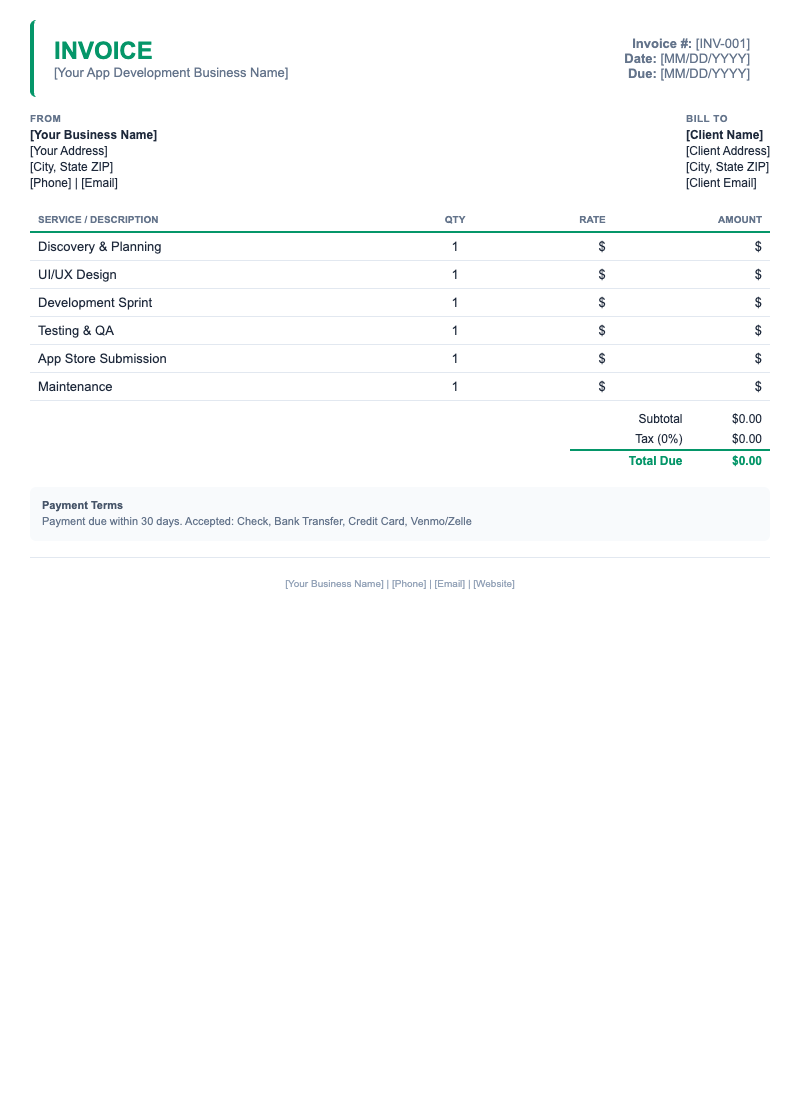 Minimal Invoice Template for App Development