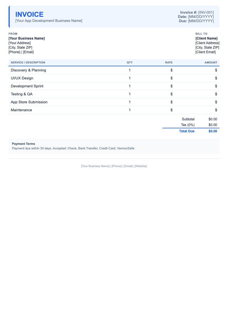 Modern Invoice Template for App Development