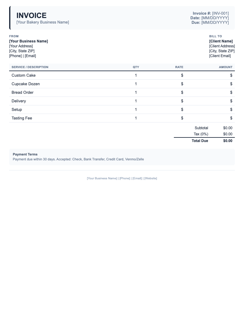 Classic Invoice Template for Bakery