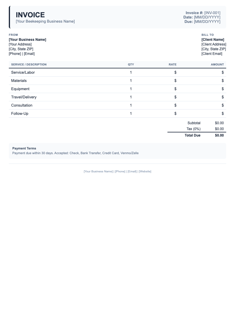 Classic Invoice Template for Beekeeping