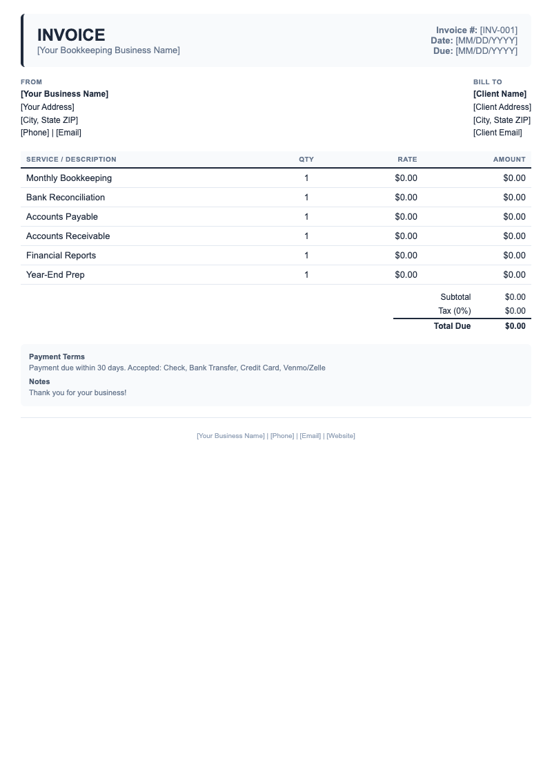 Classic Invoice Template for Bookkeeping