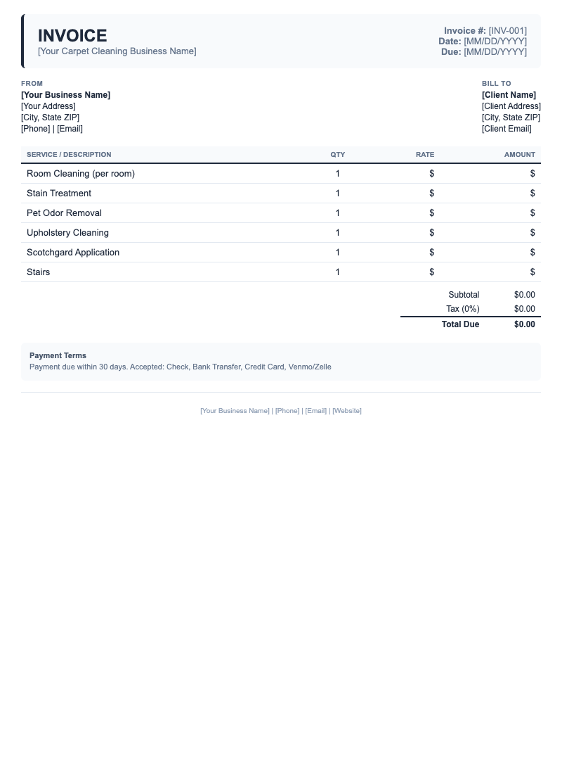 Classic Invoice Template for Carpet Cleaning