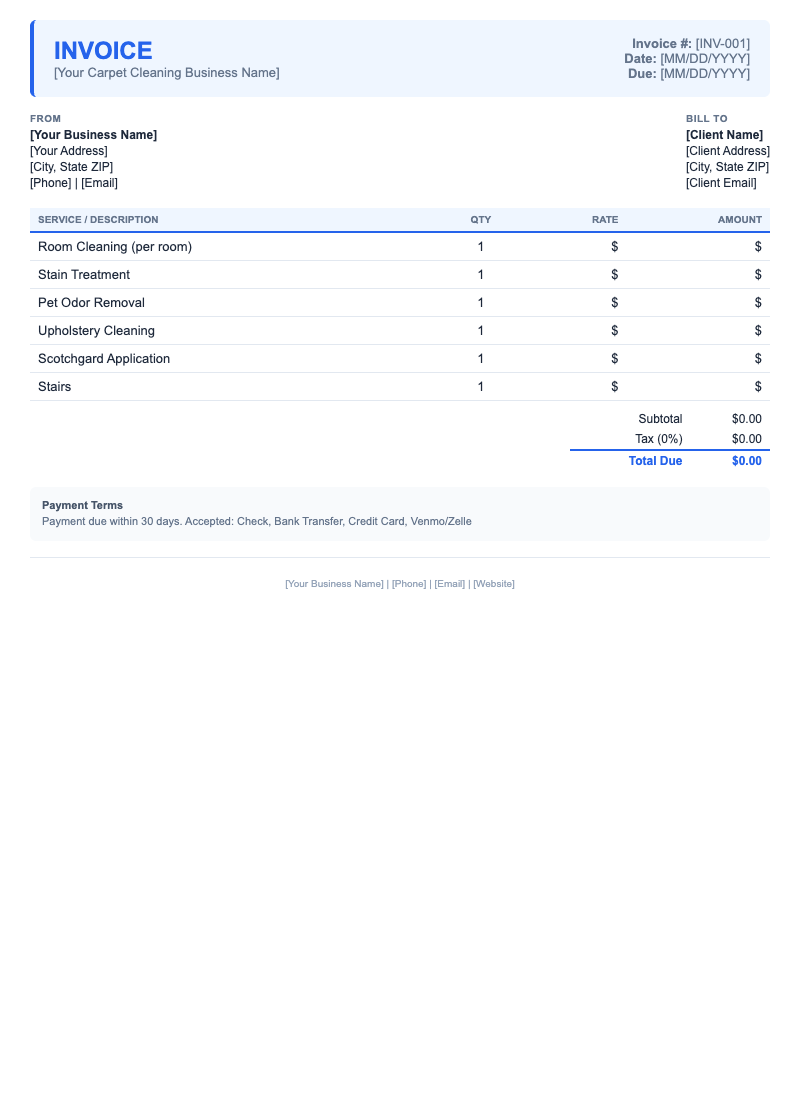 Modern Invoice Template for Carpet Cleaning