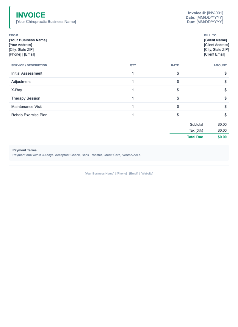 Minimal Invoice Template for Chiropractic
