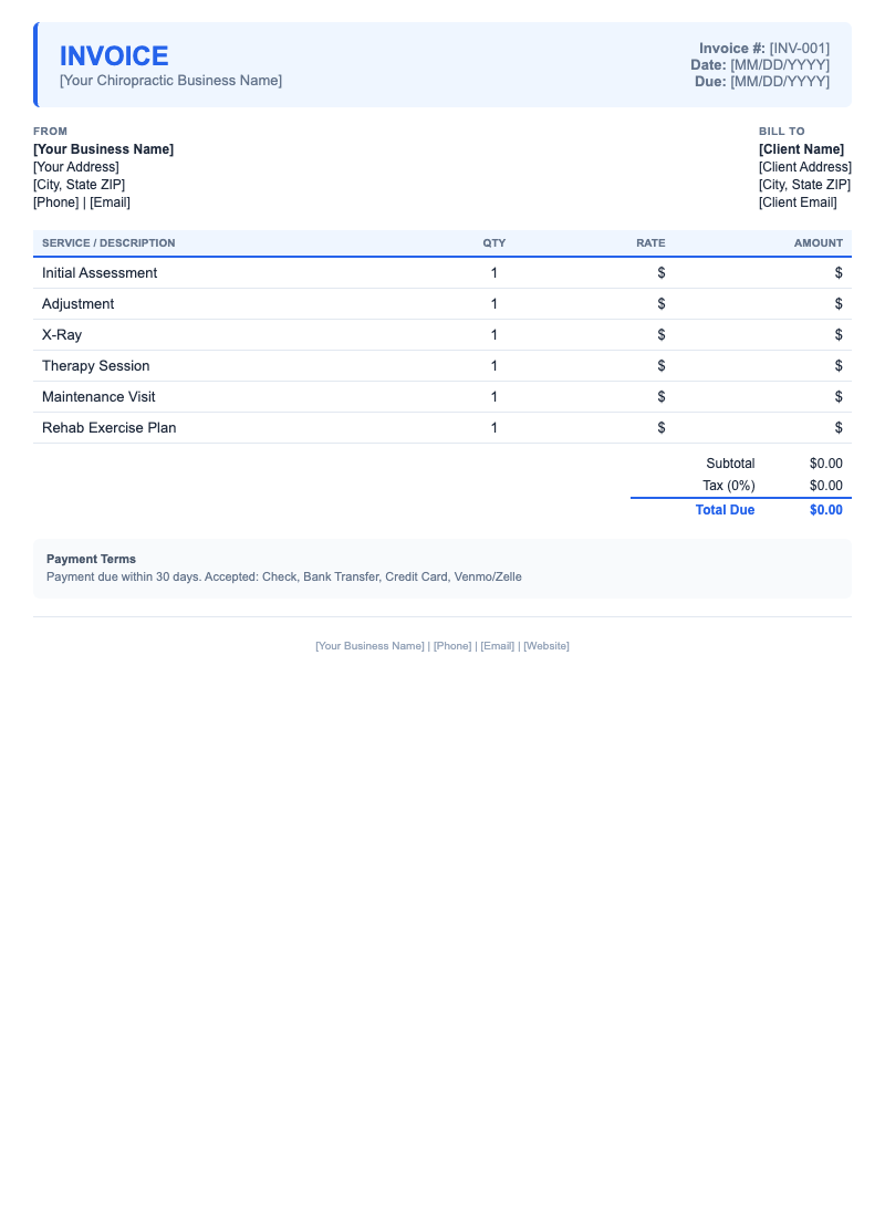 Modern Invoice Template for Chiropractic