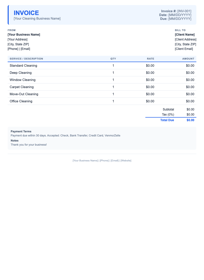 Modern Invoice Template for Cleaning