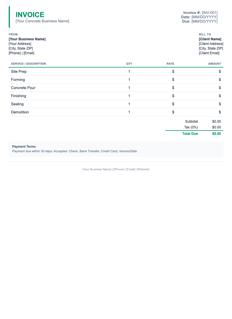Minimal Invoice Template for Concrete