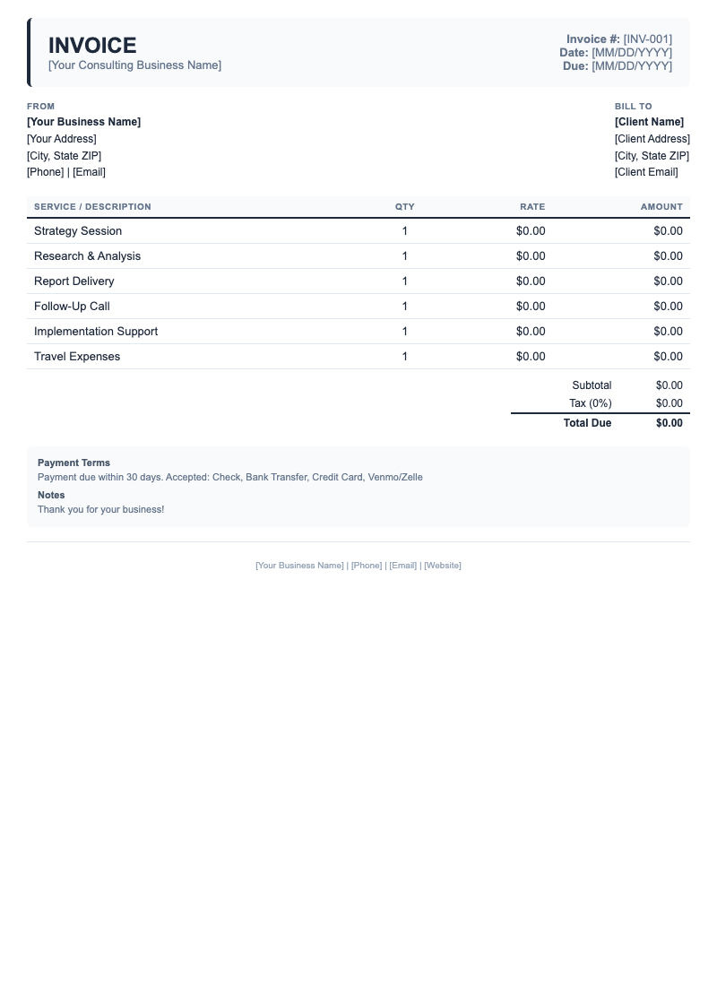 Classic Invoice Template for Consulting
