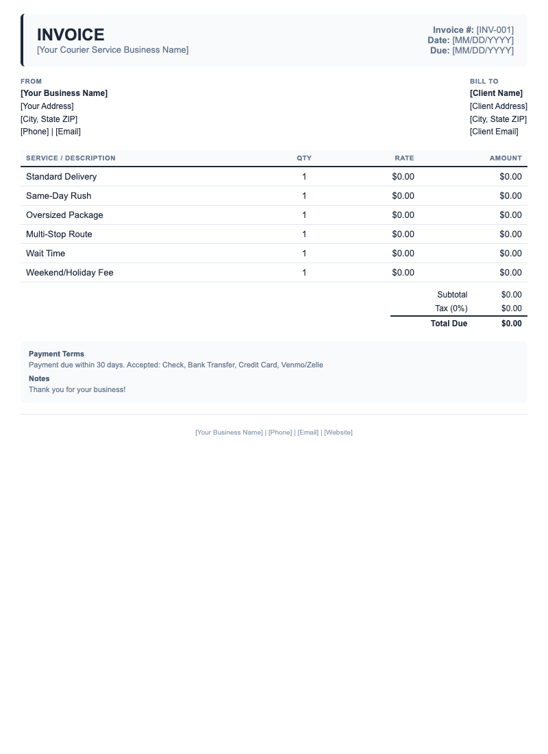 Classic Invoice Template for Courier Service
