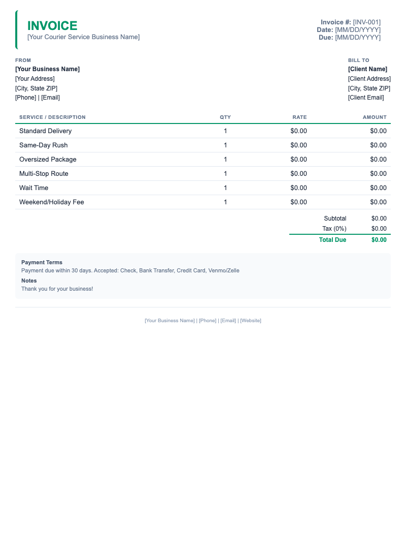 Minimal Invoice Template for Courier Service