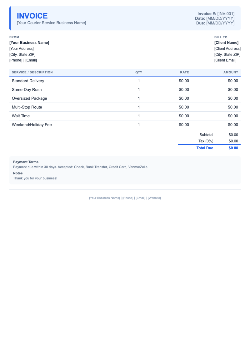 Modern Invoice Template for Courier Service