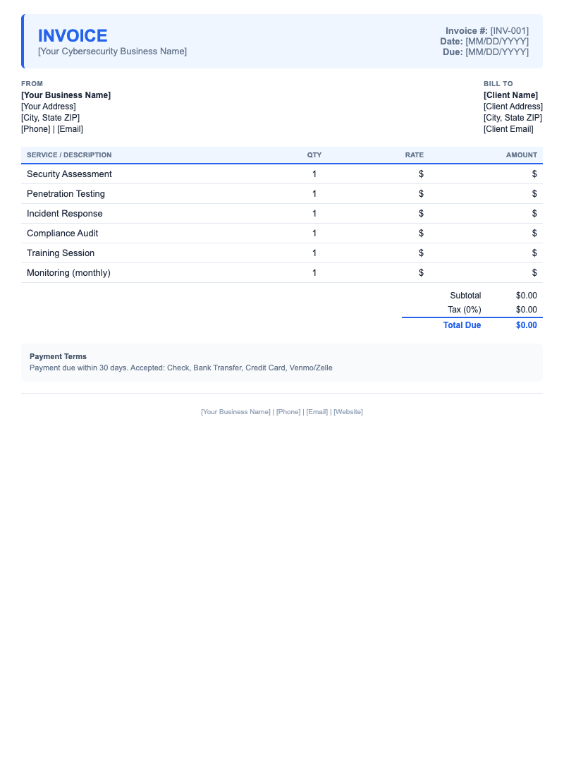 Modern Invoice Template for Cybersecurity