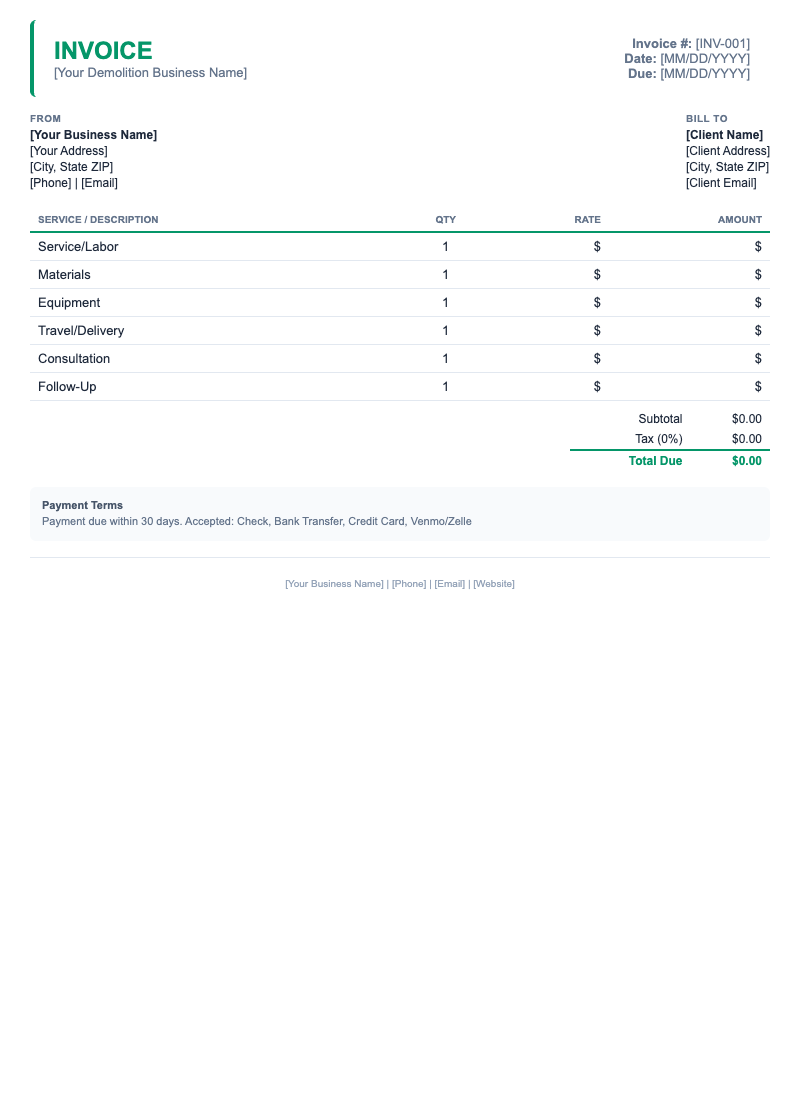 Minimal Invoice Template for Demolition