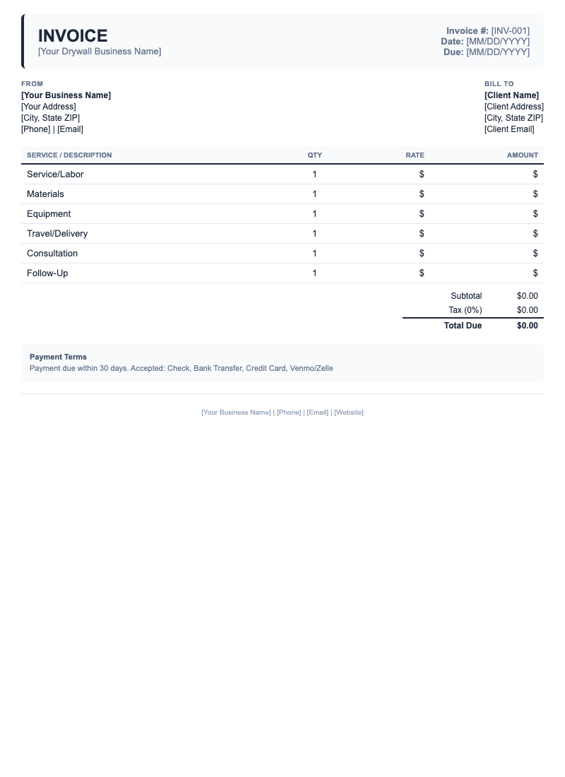 Classic Invoice Template for Drywall
