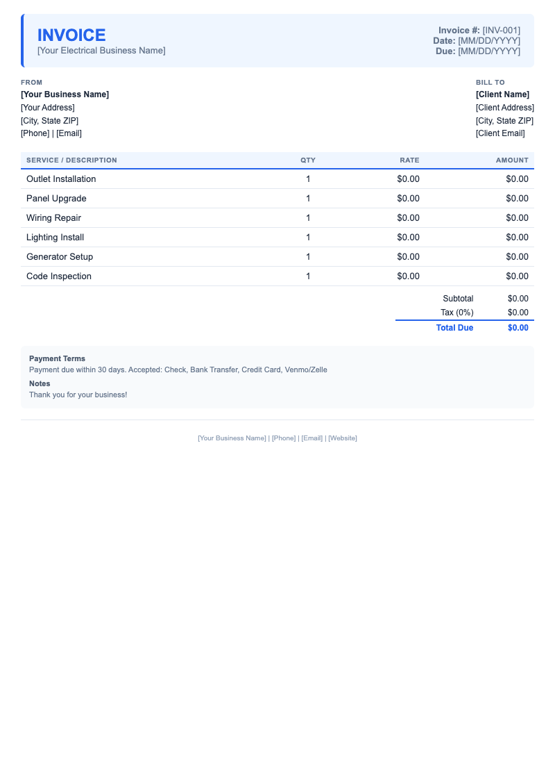 Modern Invoice Template for Electrical