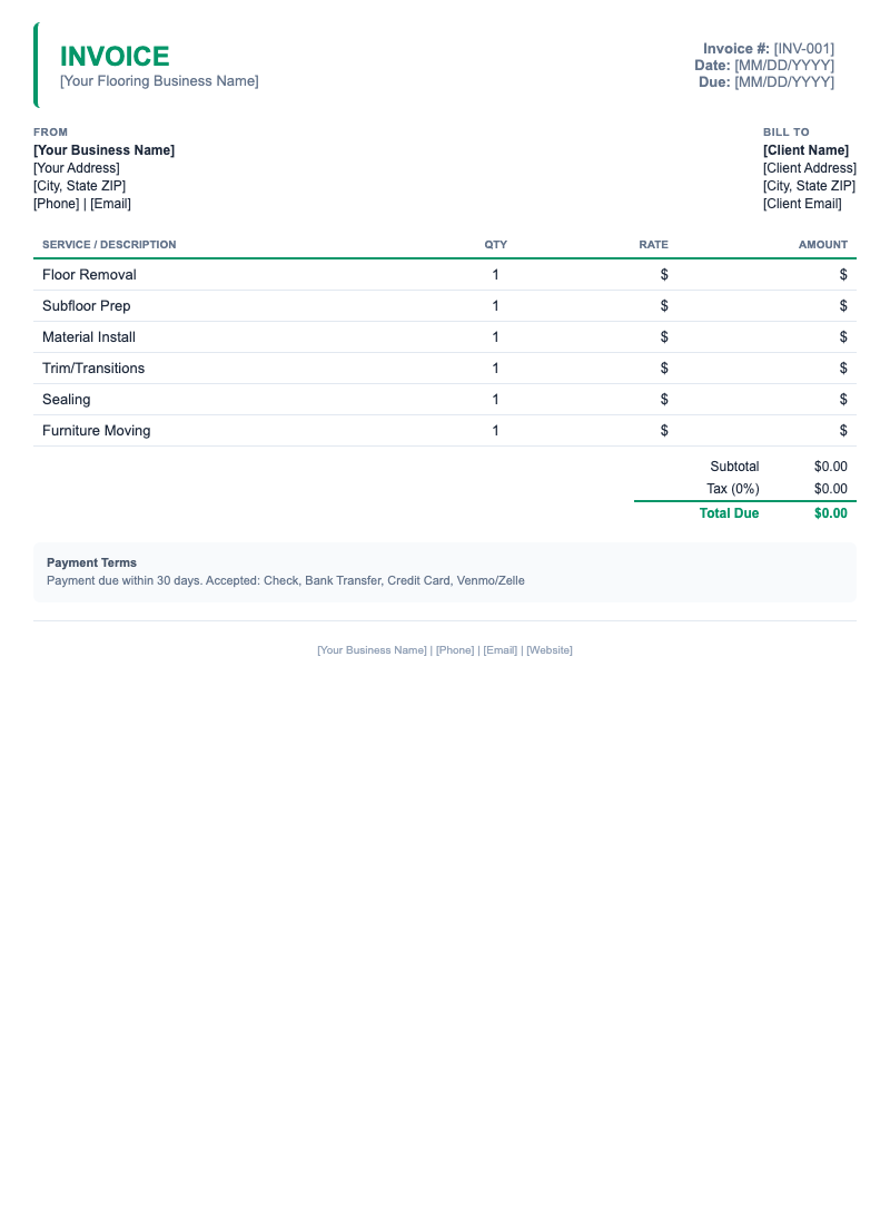 Minimal Invoice Template for Flooring