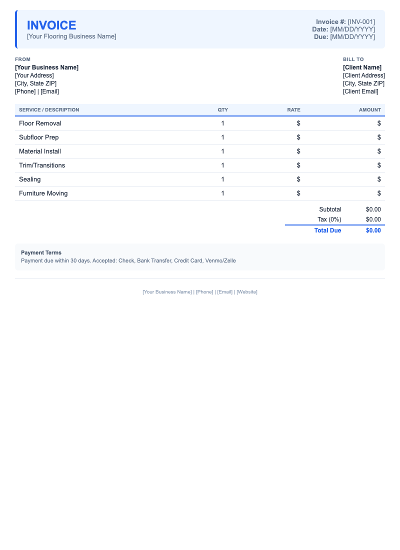 Modern Invoice Template for Flooring