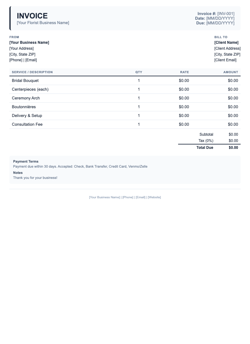 Classic Invoice Template for Florist