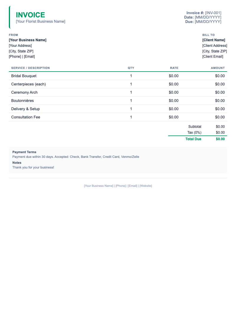 Minimal Invoice Template for Florist