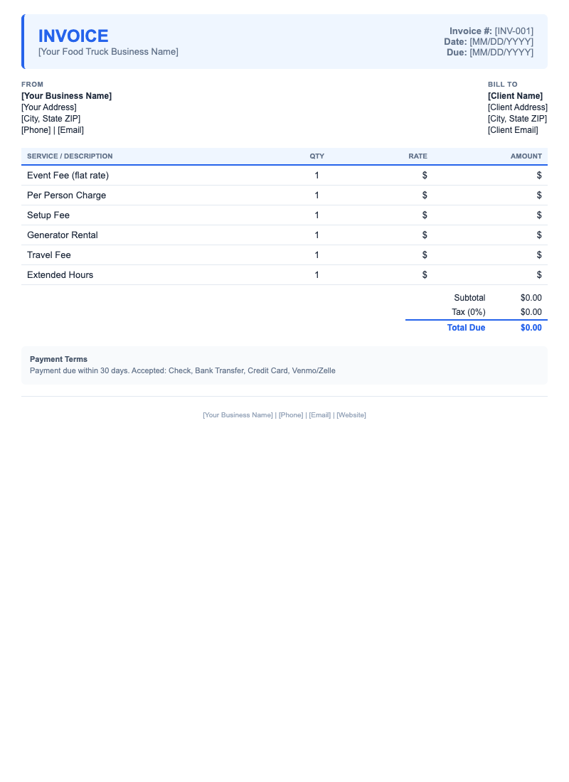Modern Invoice Template for Food Truck