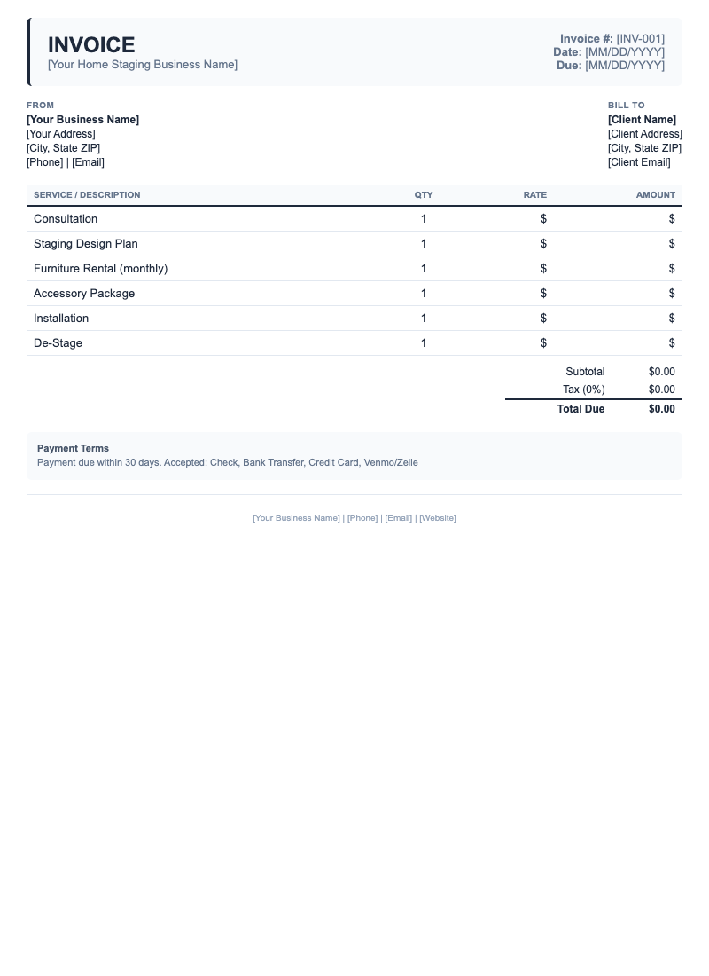 Classic Invoice Template for Home Staging