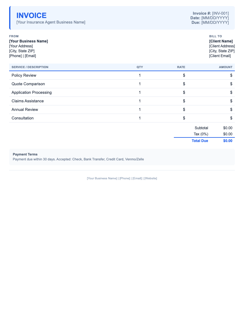Modern Invoice Template for Insurance Agent