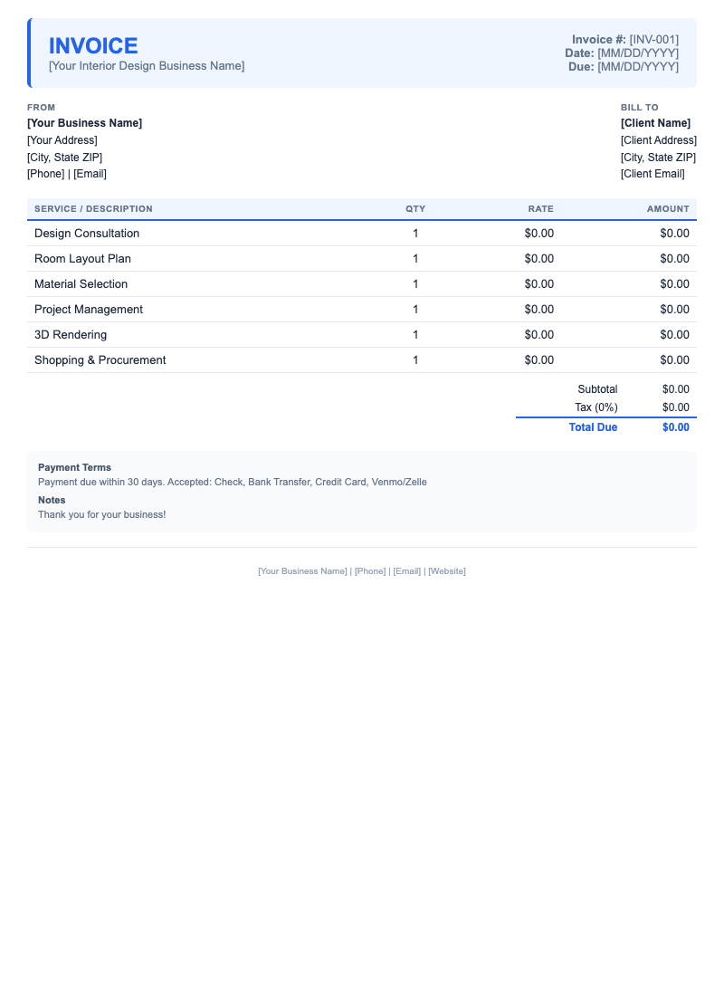 Modern Invoice Template for Interior Design