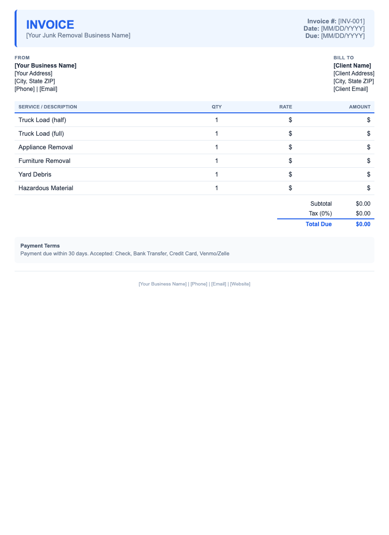 Modern Invoice Template for Junk Removal
