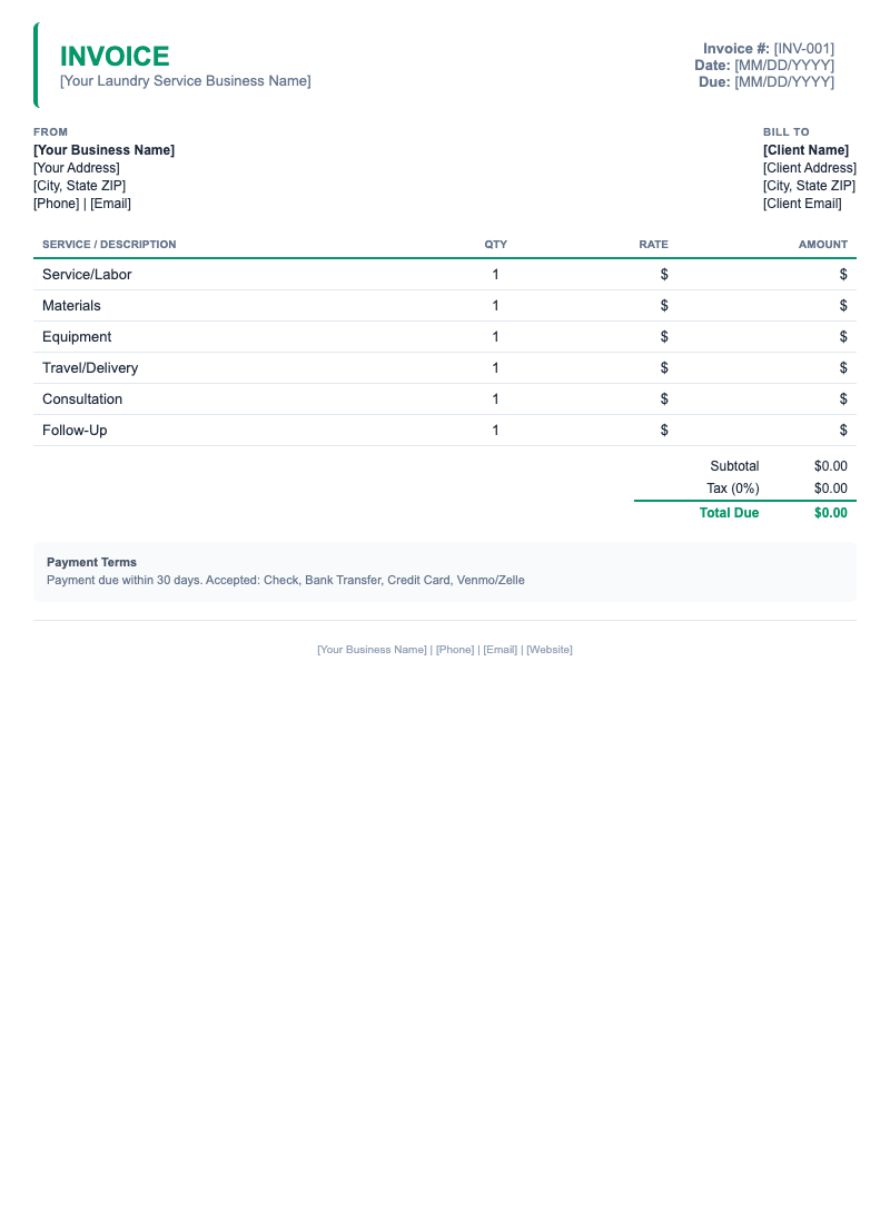 Minimal Invoice Template for Laundry Service