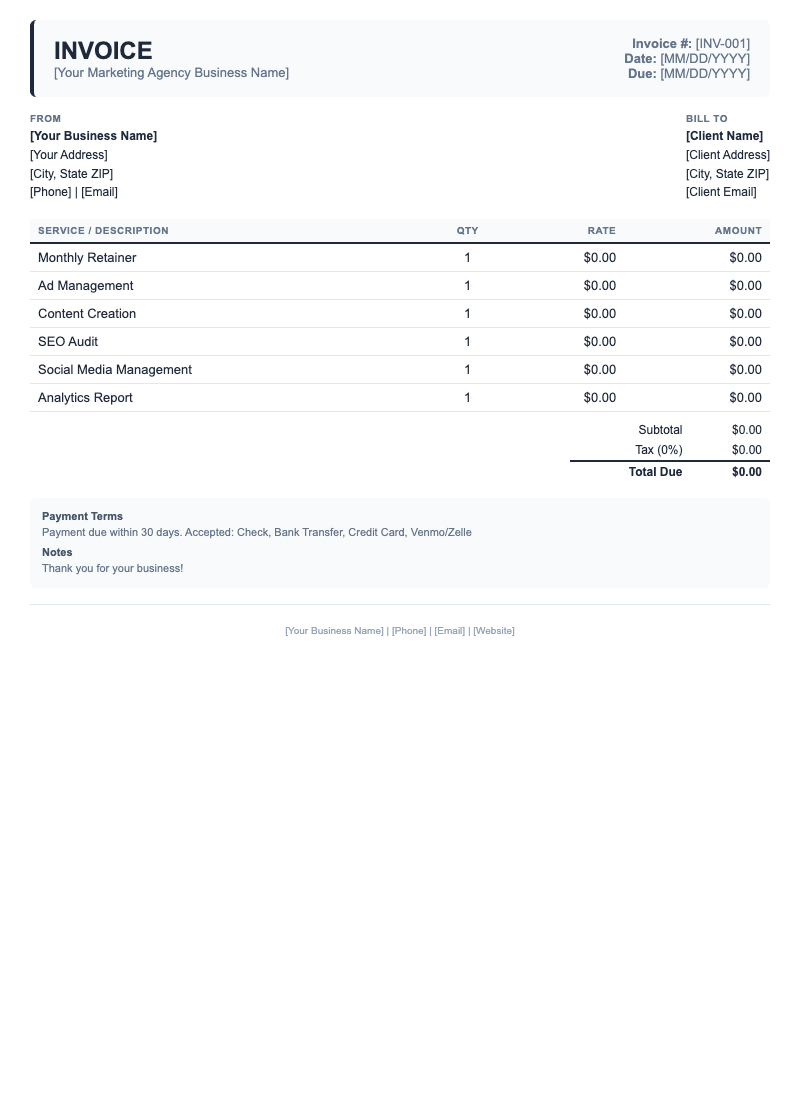 Classic Invoice Template for Marketing Agency