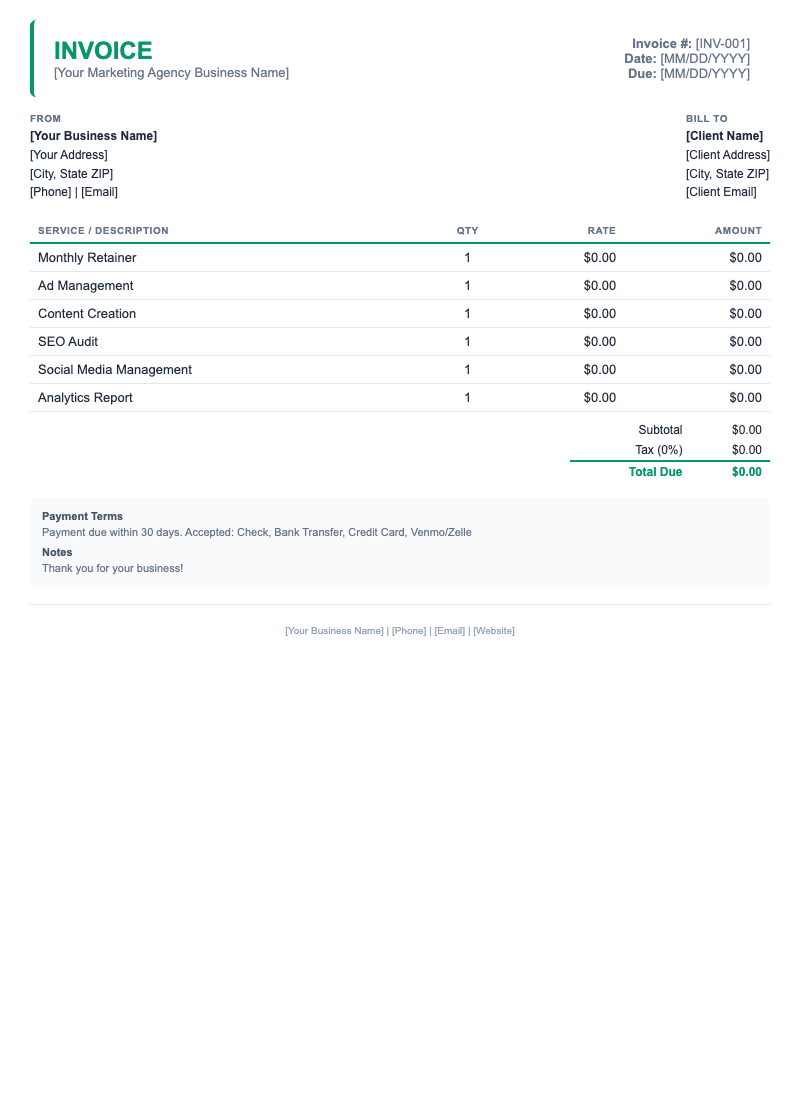 Minimal Invoice Template for Marketing Agency