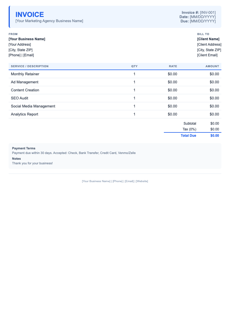 Modern Invoice Template for Marketing Agency