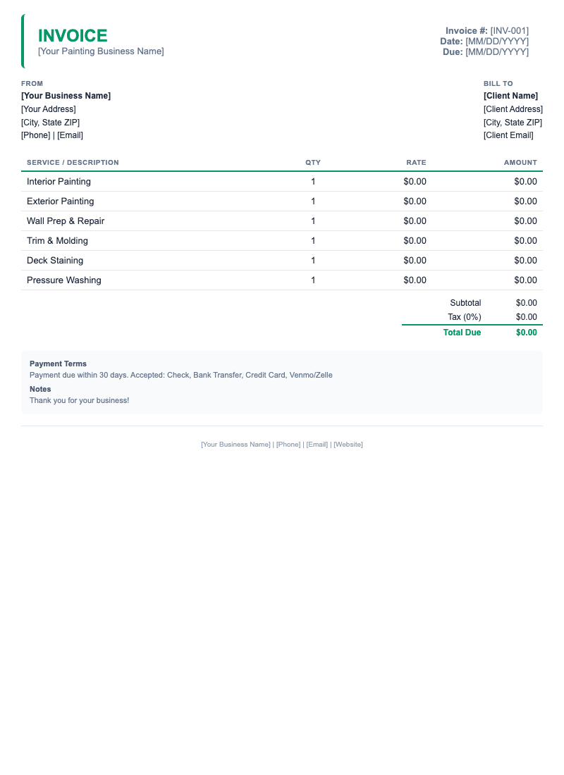 Minimal Invoice Template for Painting