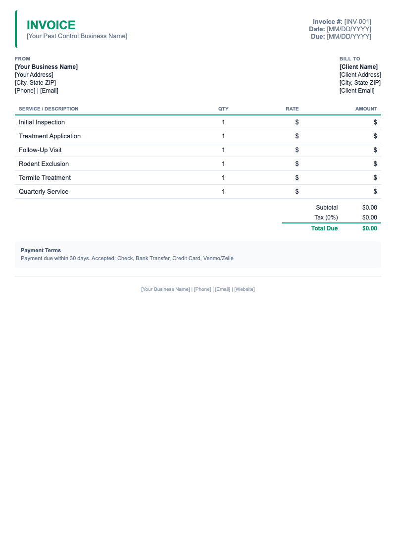 Minimal Invoice Template for Pest Control