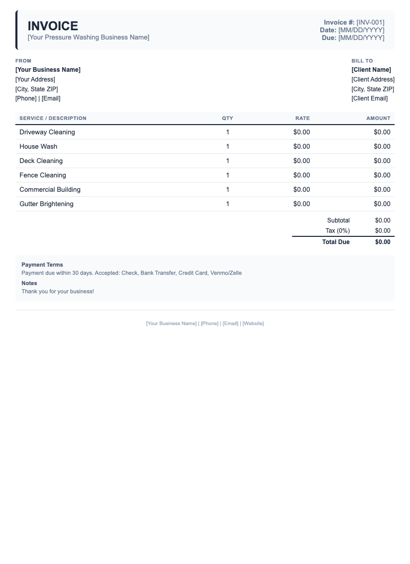 Classic Invoice Template for Pressure Washing
