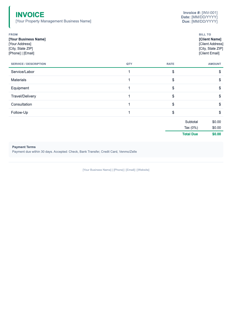 Minimal Invoice Template for Property Management