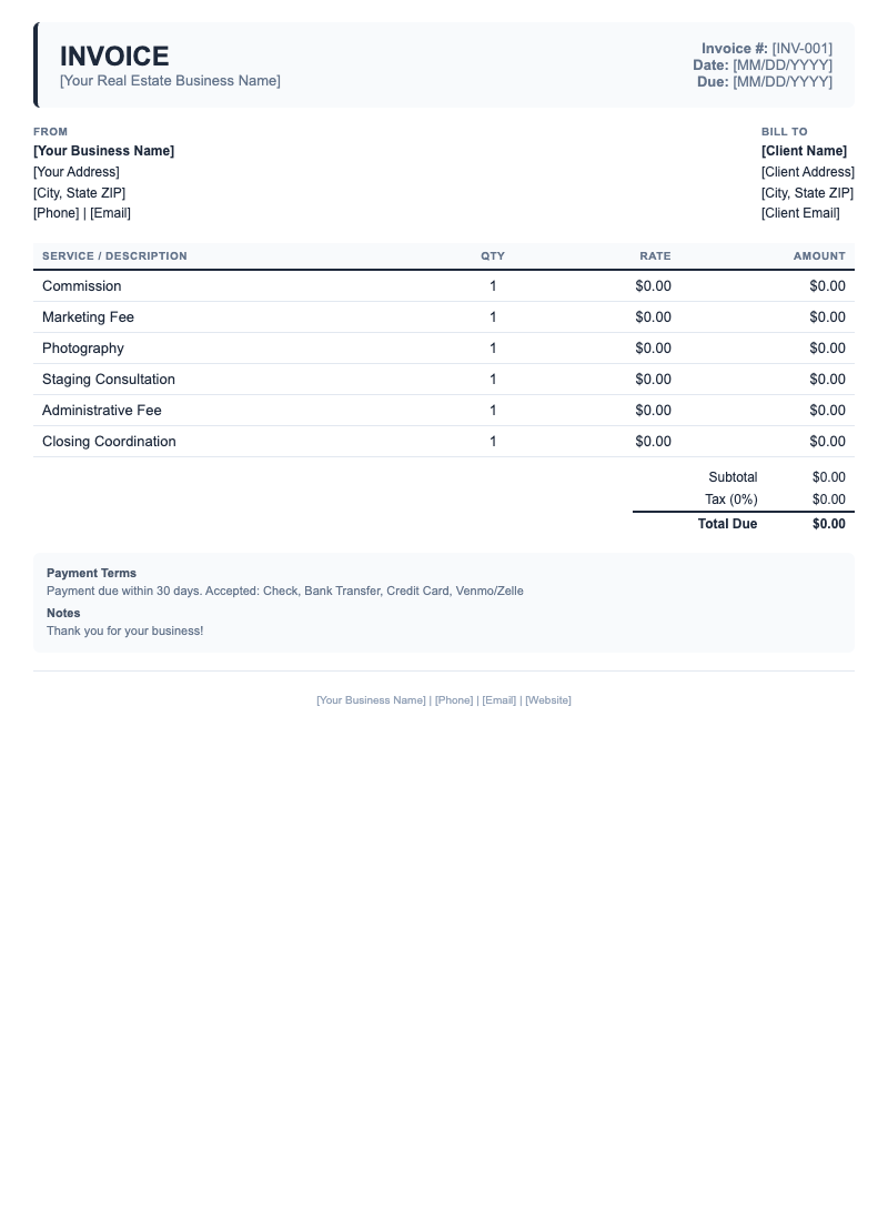 Classic Invoice Template for Real Estate