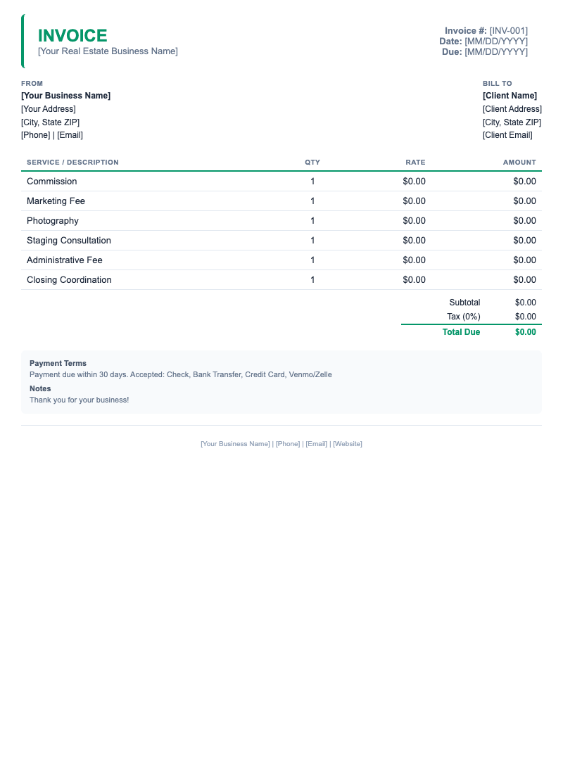 Minimal Invoice Template for Real Estate