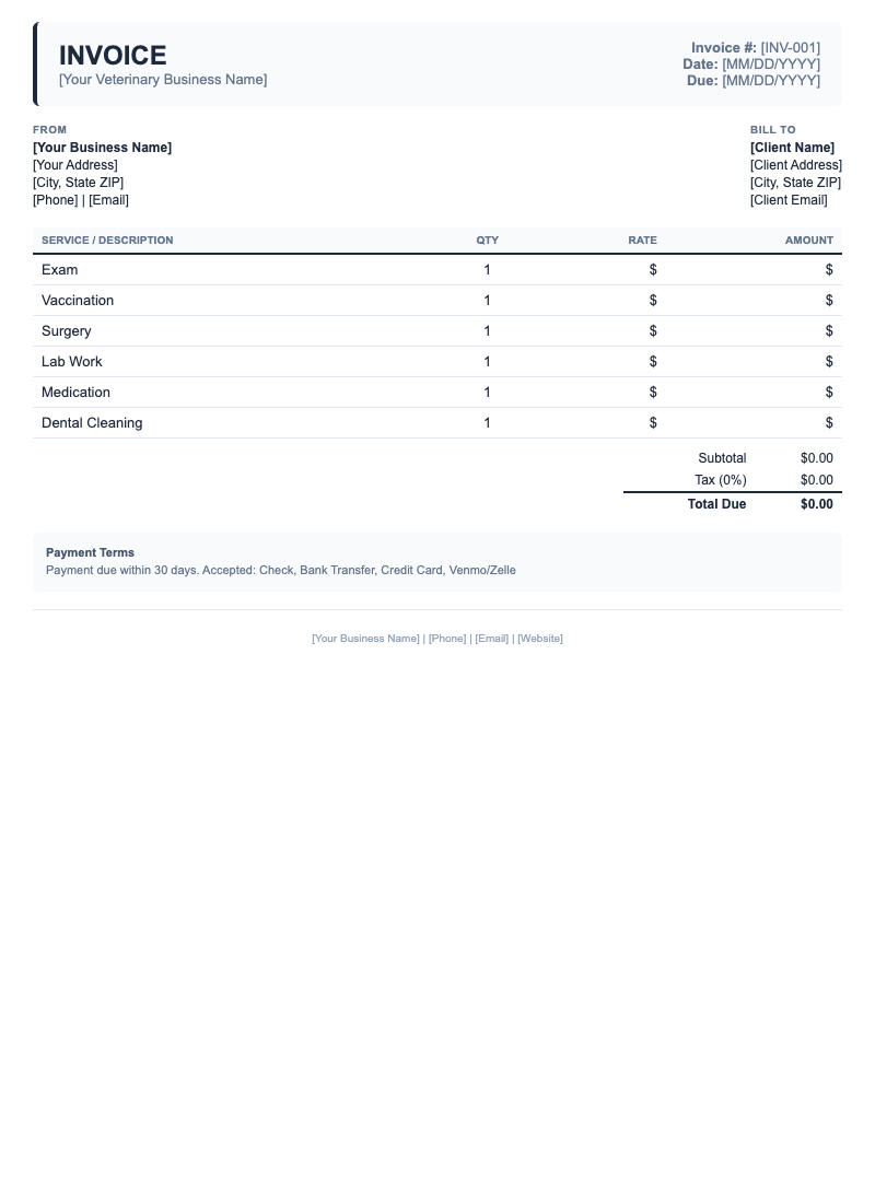 Classic Invoice Template for Veterinary