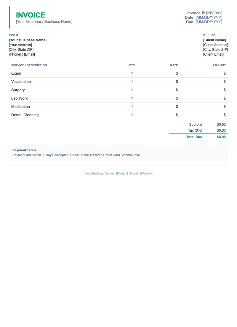 Minimal Invoice Template for Veterinary