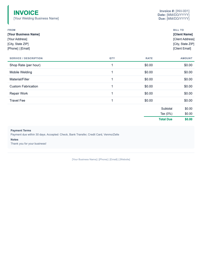 Minimal Invoice Template for Welding